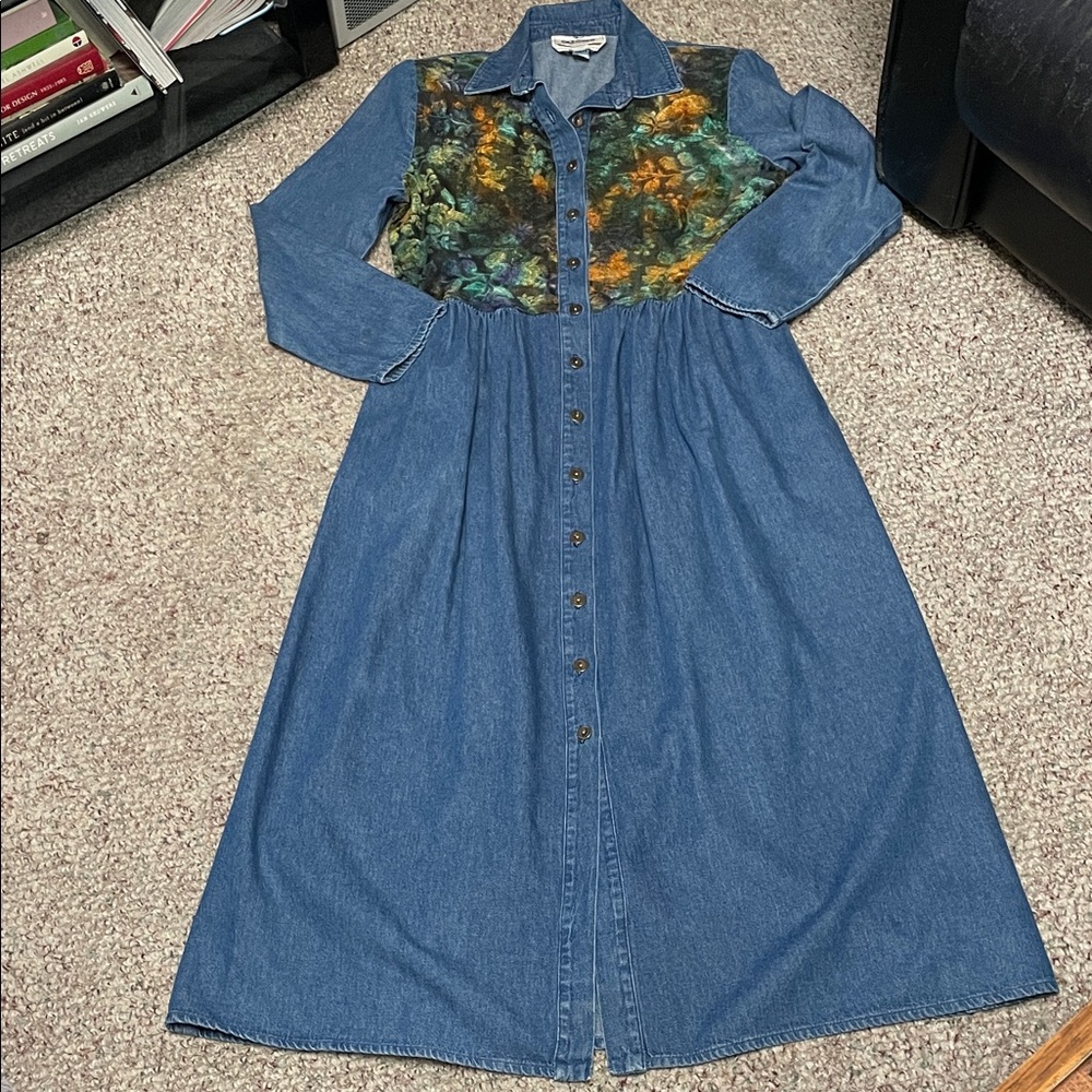 Vintage 90s Denim long sleeve Women's button front Dress- like new - Picture 1 of 10